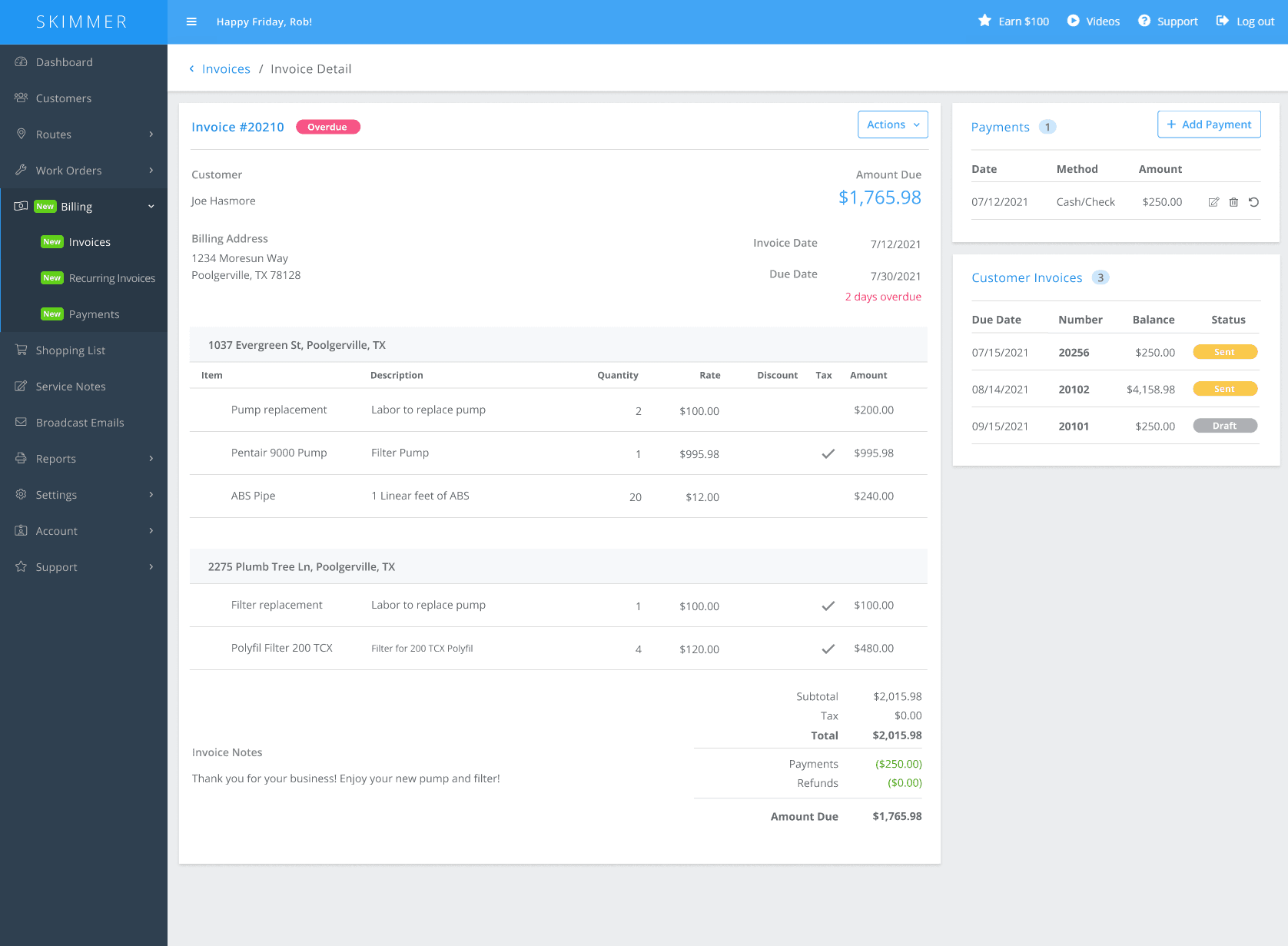 Invoice detail screenshot