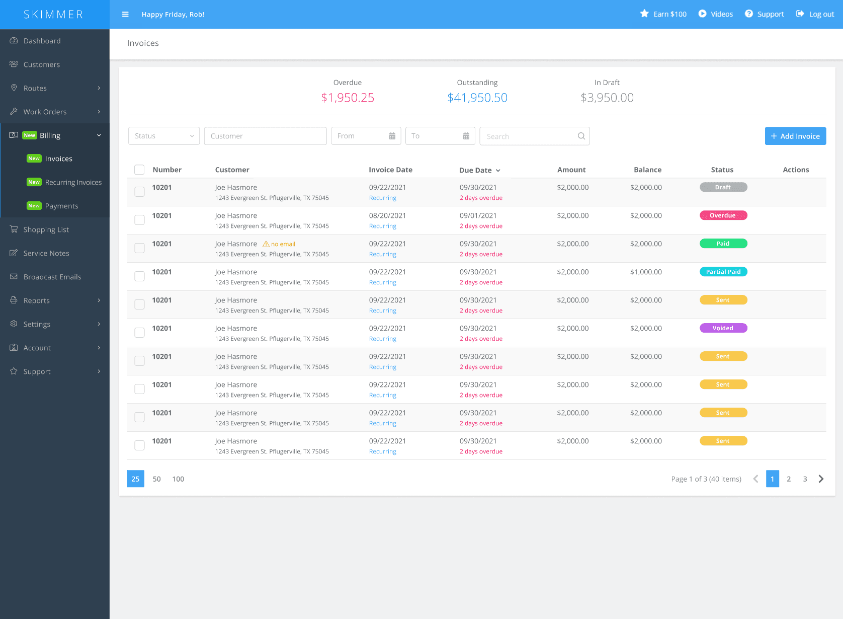 Invoicing screenshot