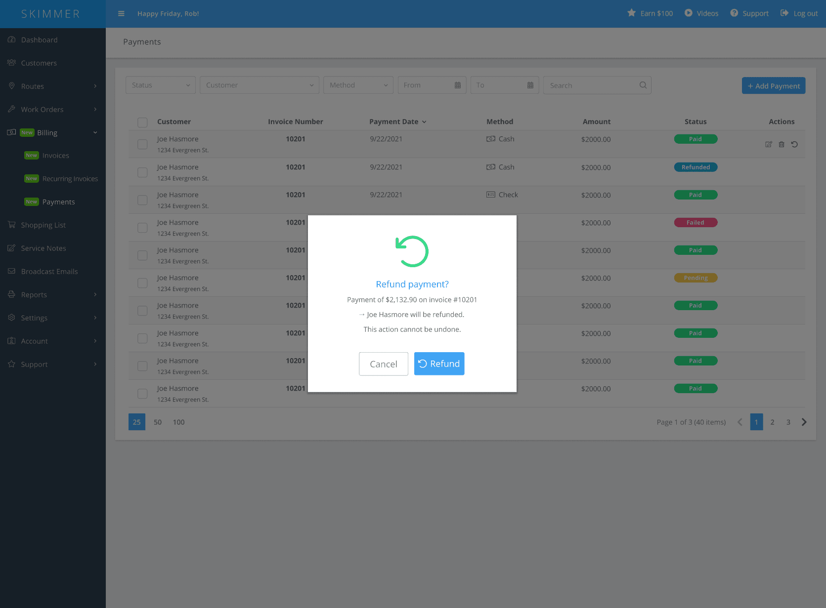 Payment refund screenshot